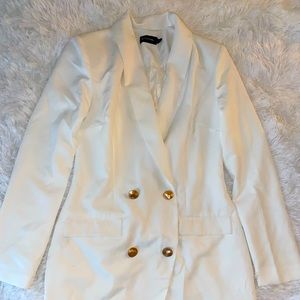PrettyLittleThing White Gold Button Blazer Dress